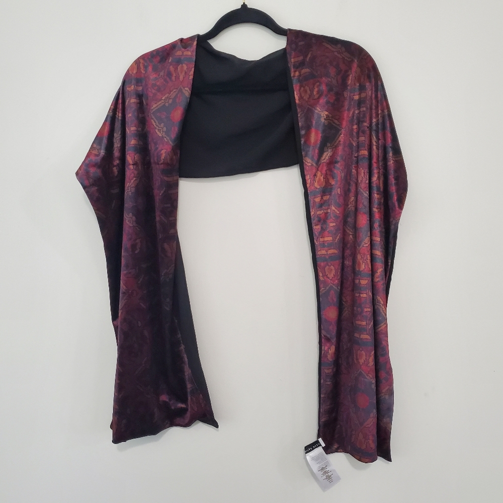 Susan Graver Velvet Witchy Whimsygoth Reds and Black Paisley Print Scarf Wrap